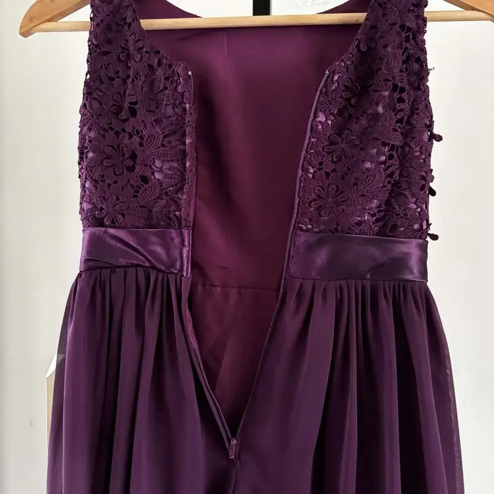 LanTing Bride NWT Grape Purple Lace Bodice Sleeveless Chiffon Maxi Formal Gown